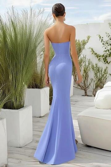 Błękit Matowy Satyna Kochanie Płaszcz Długa Formalna Sukienka